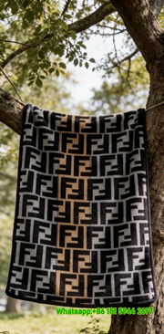 Fendi Two-Tone FF Monogram Flannel Sofa Throw Blanket IMG_9454